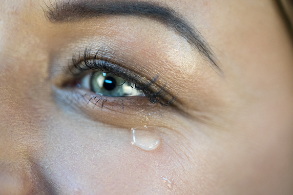 Eye of a girl with a tear